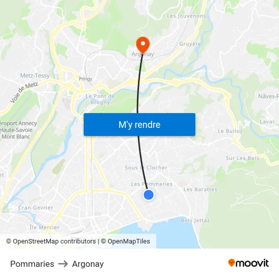 Pommaries to Argonay map