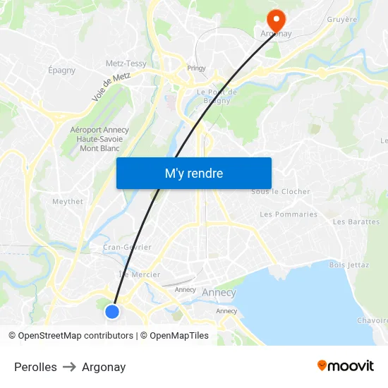 Perolles to Argonay map