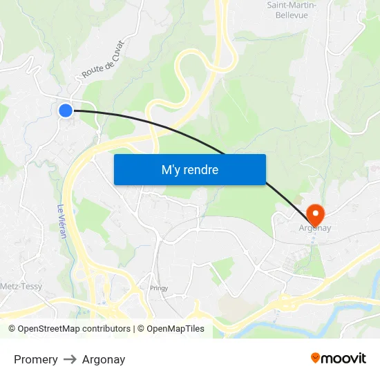 Promery to Argonay map