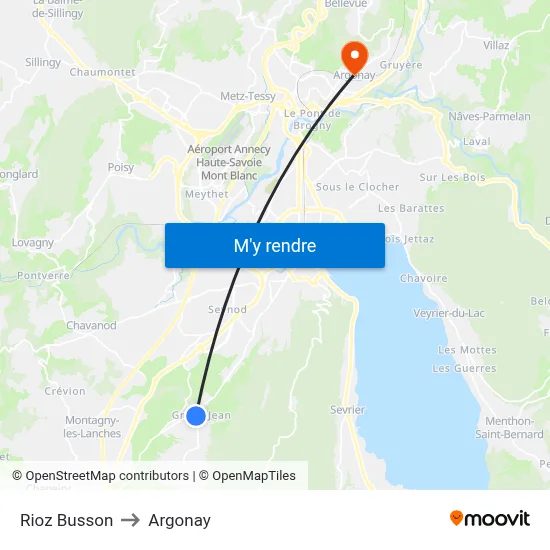 Rioz Busson to Argonay map