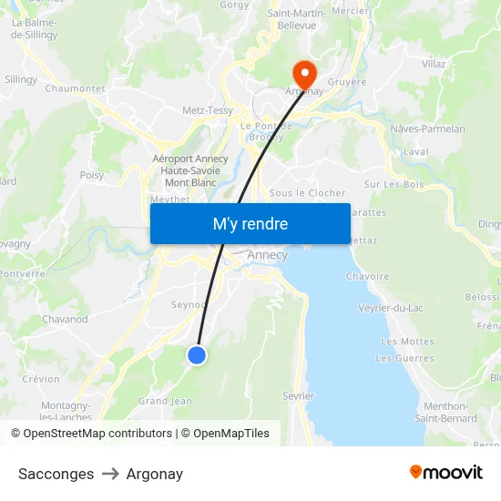 Sacconges to Argonay map