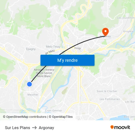 Sur Les Plans to Argonay map