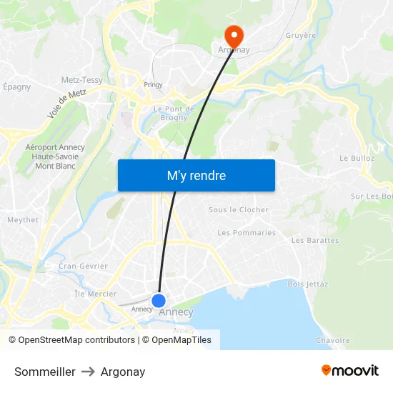 Sommeiller to Argonay map