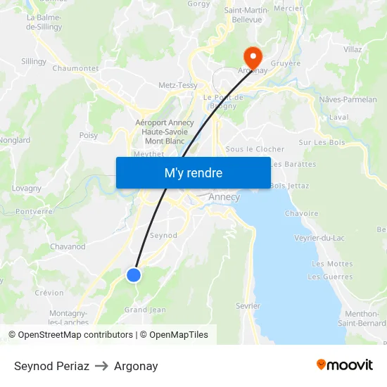 Seynod Periaz to Argonay map