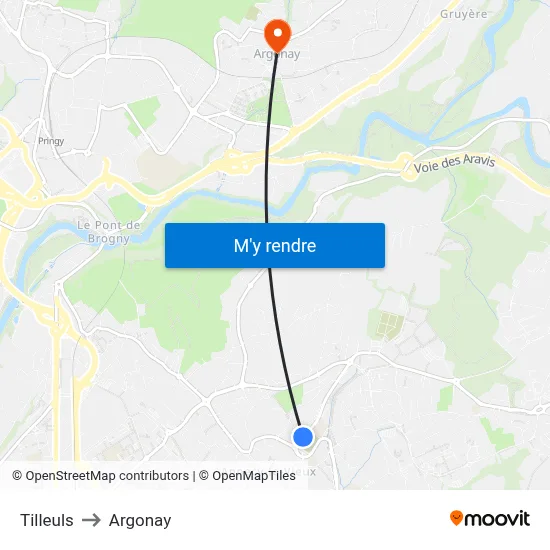 Tilleuls to Argonay map
