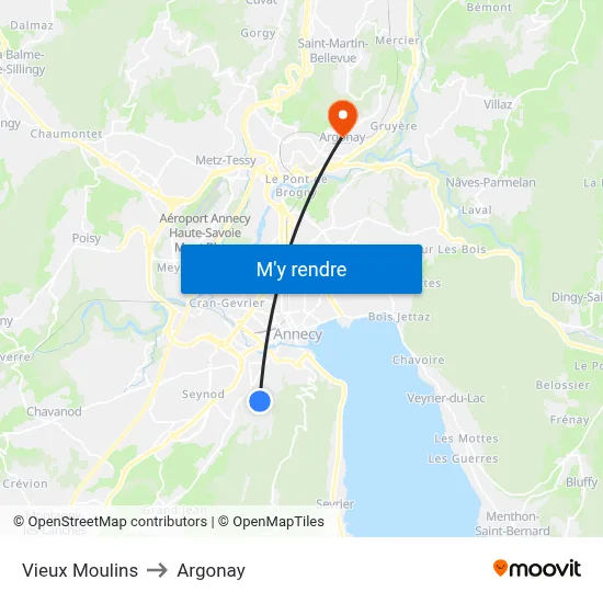 Vieux Moulins to Argonay map
