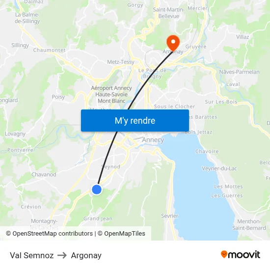 Val Semnoz to Argonay map