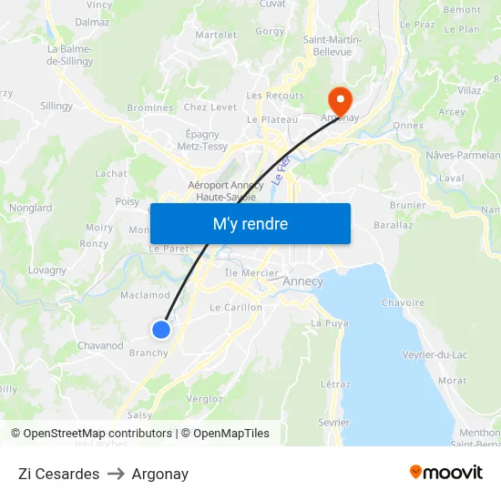 Zi Cesardes to Argonay map