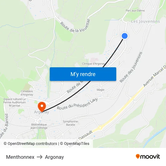 Menthonnex to Argonay map
