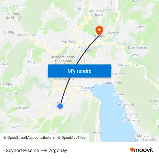 Seynod Piscine to Argonay map