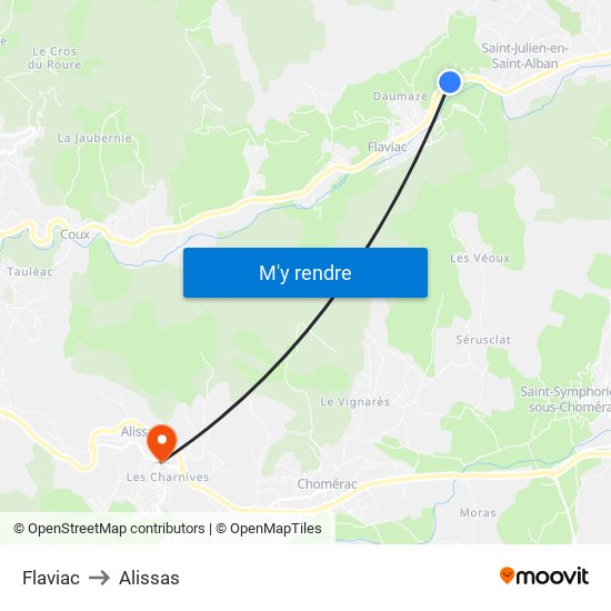 Flaviac to Alissas map