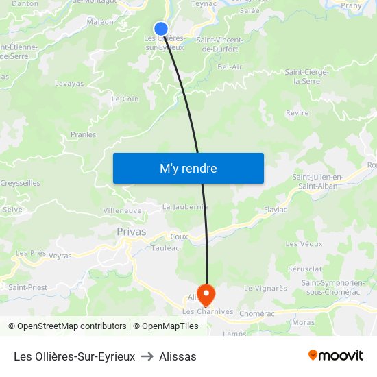 Les Ollières-Sur-Eyrieux to Alissas map