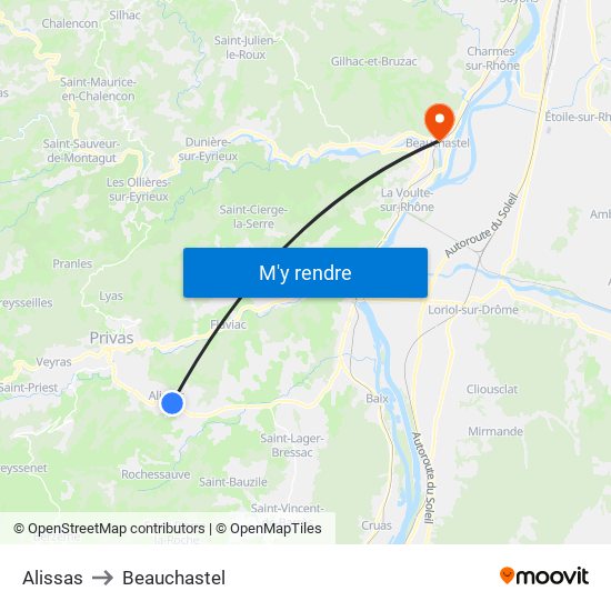 Alissas to Beauchastel map