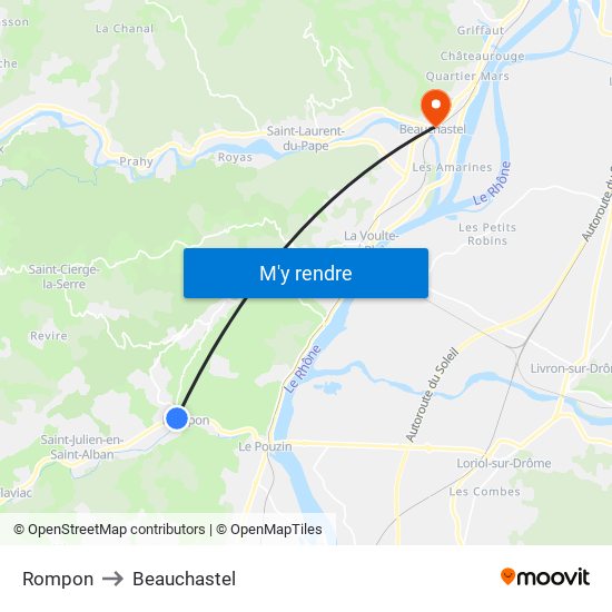 Rompon to Beauchastel map