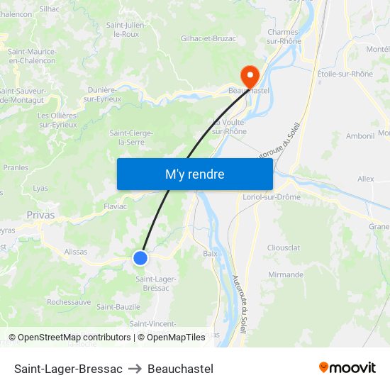 Saint-Lager-Bressac to Beauchastel map