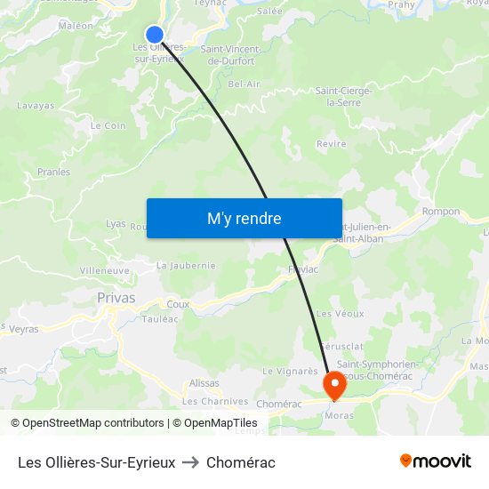 Les Ollières-Sur-Eyrieux to Chomérac map