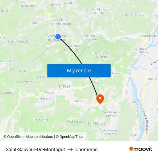 Saint-Sauveur-De-Montagut to Chomérac map
