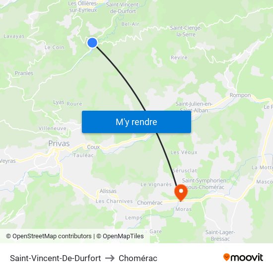 Saint-Vincent-De-Durfort to Chomérac map