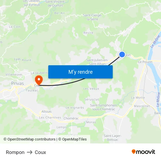Rompon to Coux map