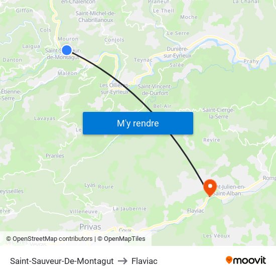 Saint-Sauveur-De-Montagut to Flaviac map