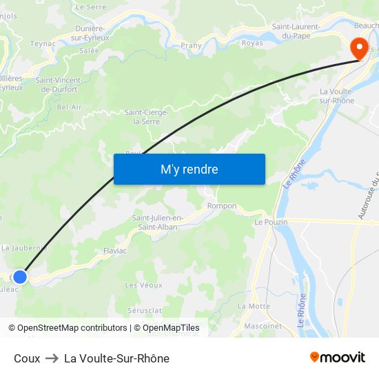Coux to La Voulte-Sur-Rhône map
