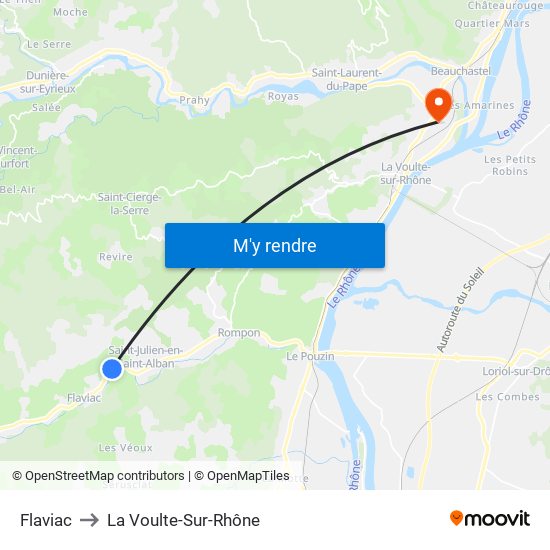 Flaviac to La Voulte-Sur-Rhône map