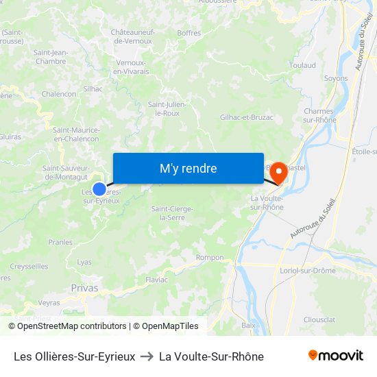 Les Ollières-Sur-Eyrieux to La Voulte-Sur-Rhône map
