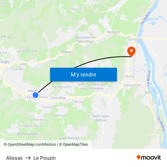 Alissas to Le Pouzin map