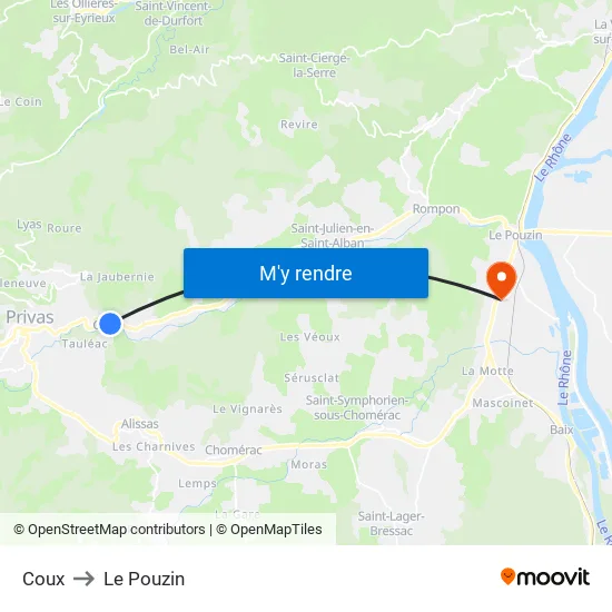 Coux to Le Pouzin map