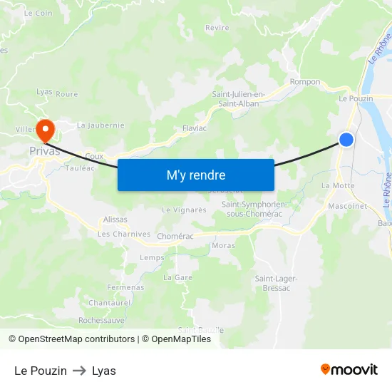 Le Pouzin to Lyas map