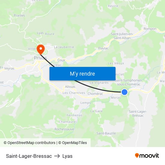 Saint-Lager-Bressac to Lyas map