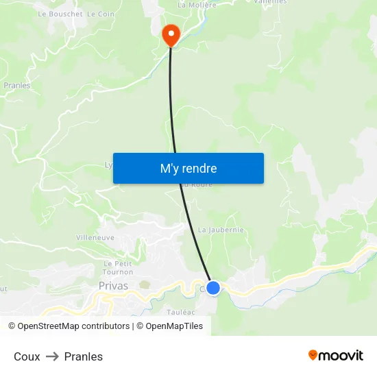 Coux to Pranles map