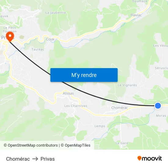 Chomérac to Privas map