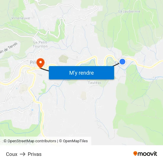 Coux to Privas map