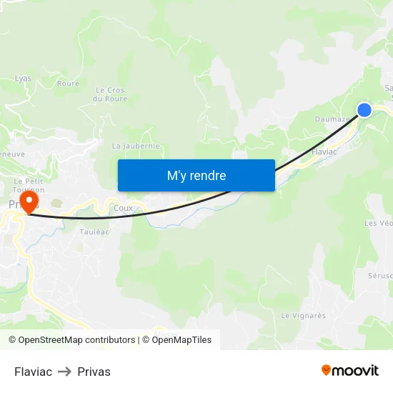 Flaviac to Privas map