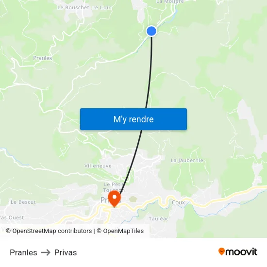 Pranles to Privas map