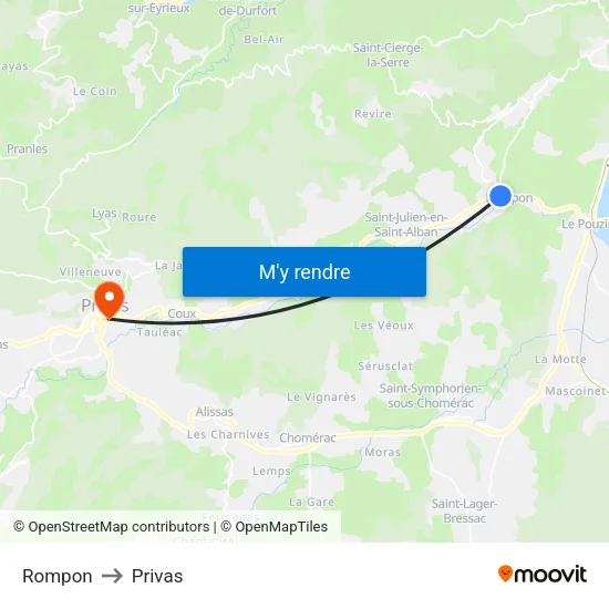 Rompon to Privas map
