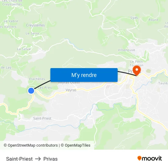 Saint-Priest to Privas map