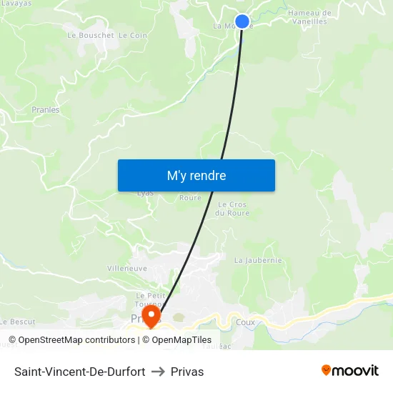 Saint-Vincent-De-Durfort to Privas map