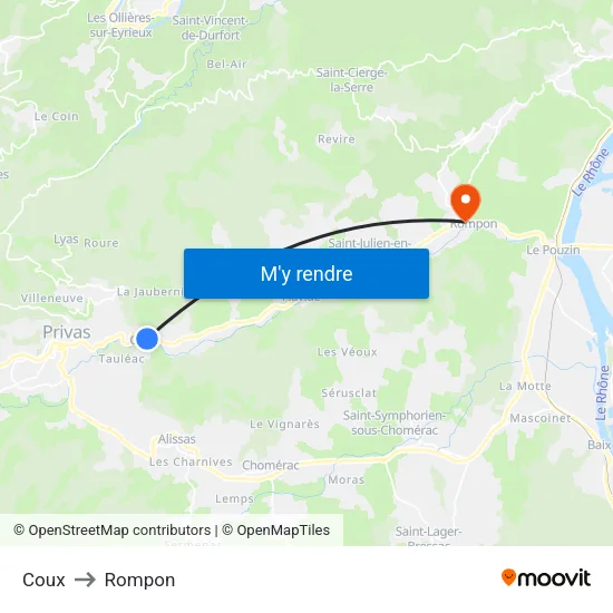 Coux to Rompon map