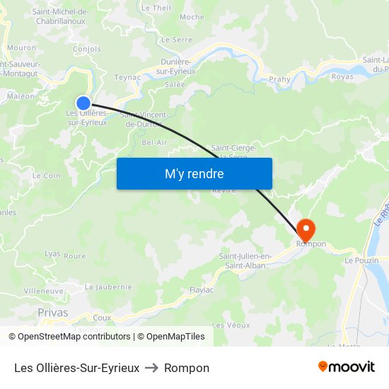 Les Ollières-Sur-Eyrieux to Rompon map