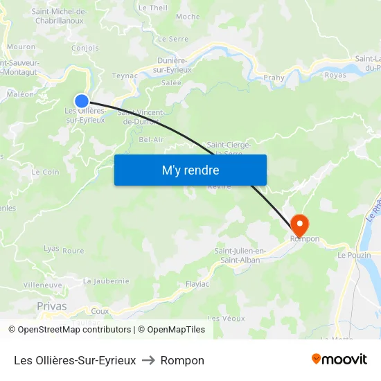 Les Ollières-Sur-Eyrieux to Rompon map