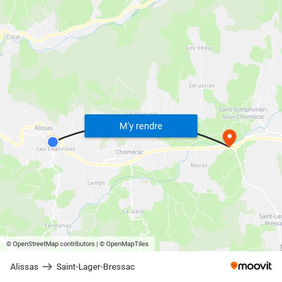 Alissas to Saint-Lager-Bressac map