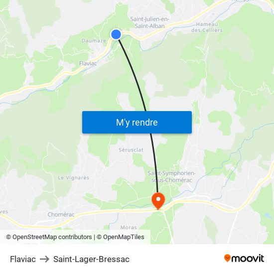 Flaviac to Saint-Lager-Bressac map