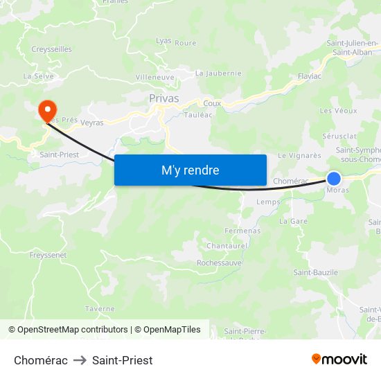 Chomérac to Saint-Priest map