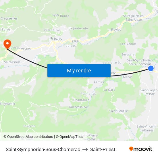 Saint-Symphorien-Sous-Chomérac to Saint-Priest map