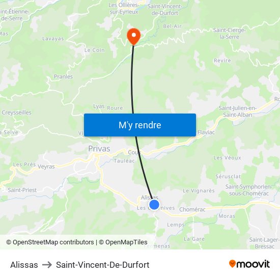 Alissas to Saint-Vincent-De-Durfort map