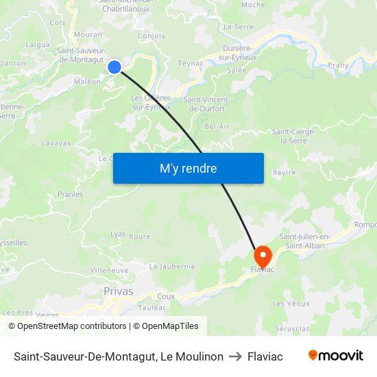 Saint-Sauveur-De-Montagut, Le Moulinon to Flaviac map