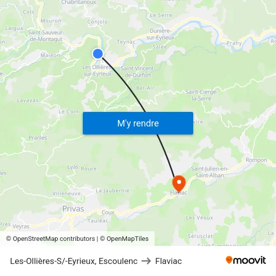 Les-Ollières-S/-Eyrieux, Escoulenc to Flaviac map