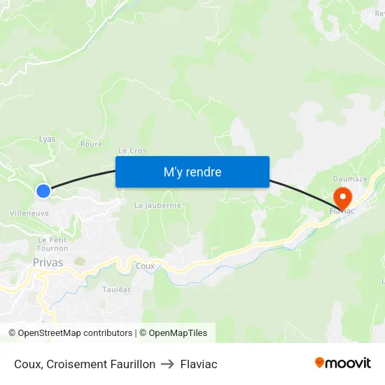 Coux, Croisement Faurillon to Flaviac map